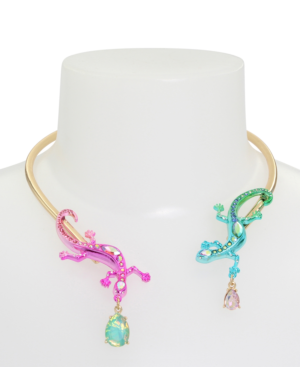 Shop Betsey Johnson Faux Stone Lizard Collar Necklace In Multi