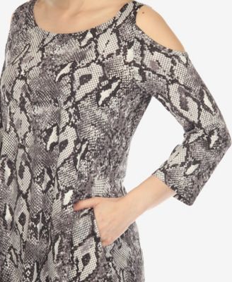 Women's Snake Print Cold Shoulder Tunic