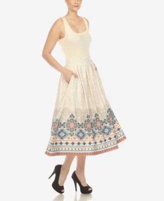 Women's Border Prints Pleated Midi Skirt