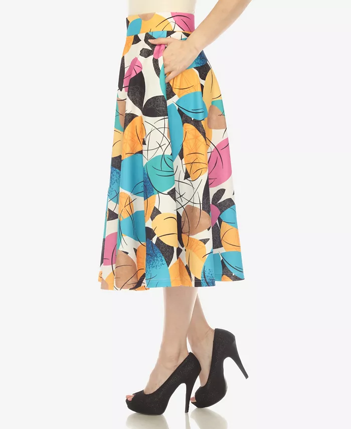 Women's Leaf Print Vintage Flared Midi Skirt - thumbnail 2