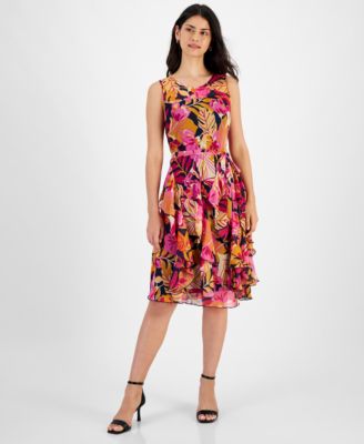 Robbie Bee Petite Belted Ruffled-Skirt Midi Dress - Macy's