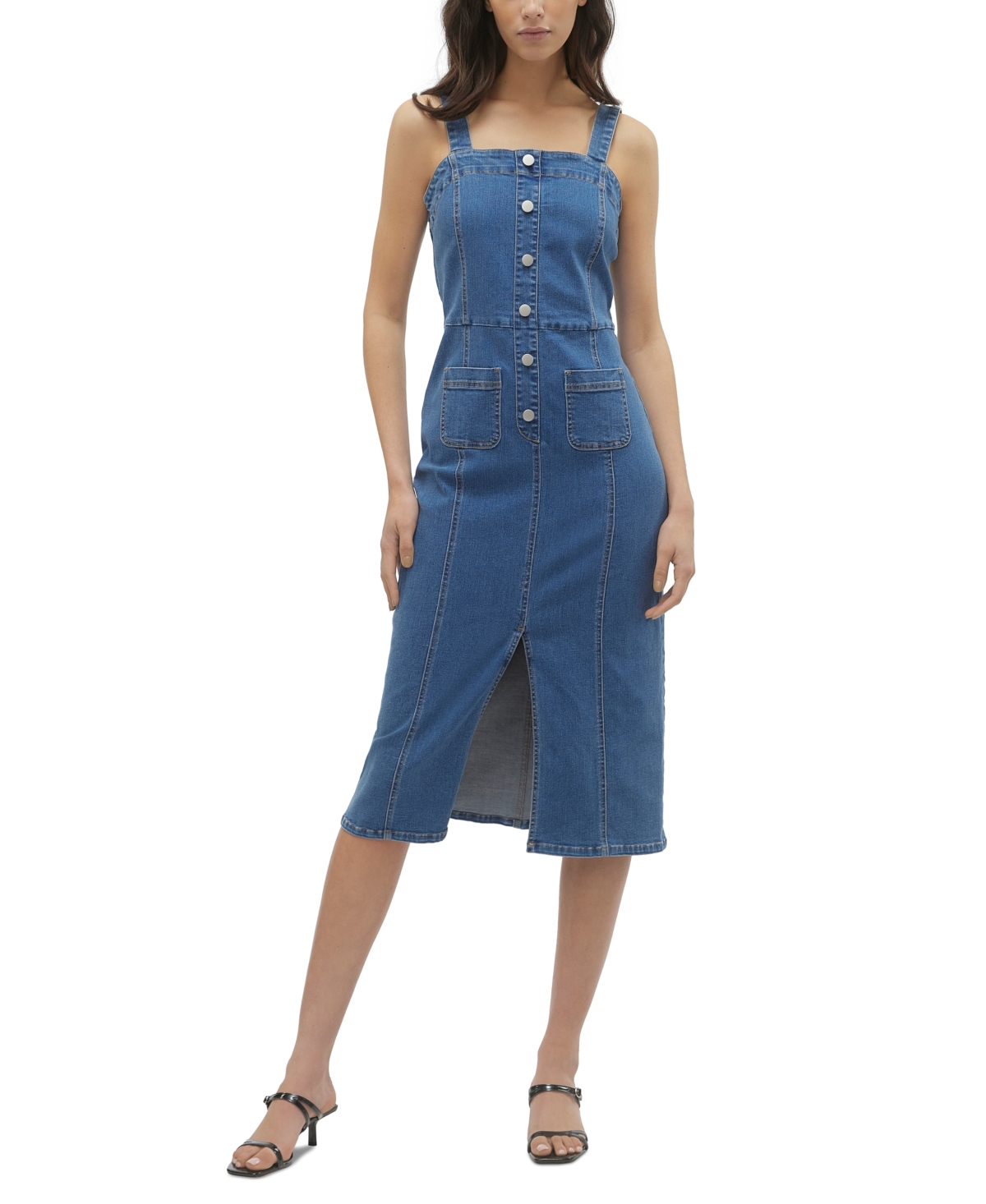 Women's Saila Sleeveless Denim Slit-Front Midi Dress - Medium Blue