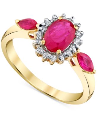 Ruby (1-1/2 ct. t.w.) & Diamond (1/6 ct. t.w.) Halo Ring in 14k Gold ...