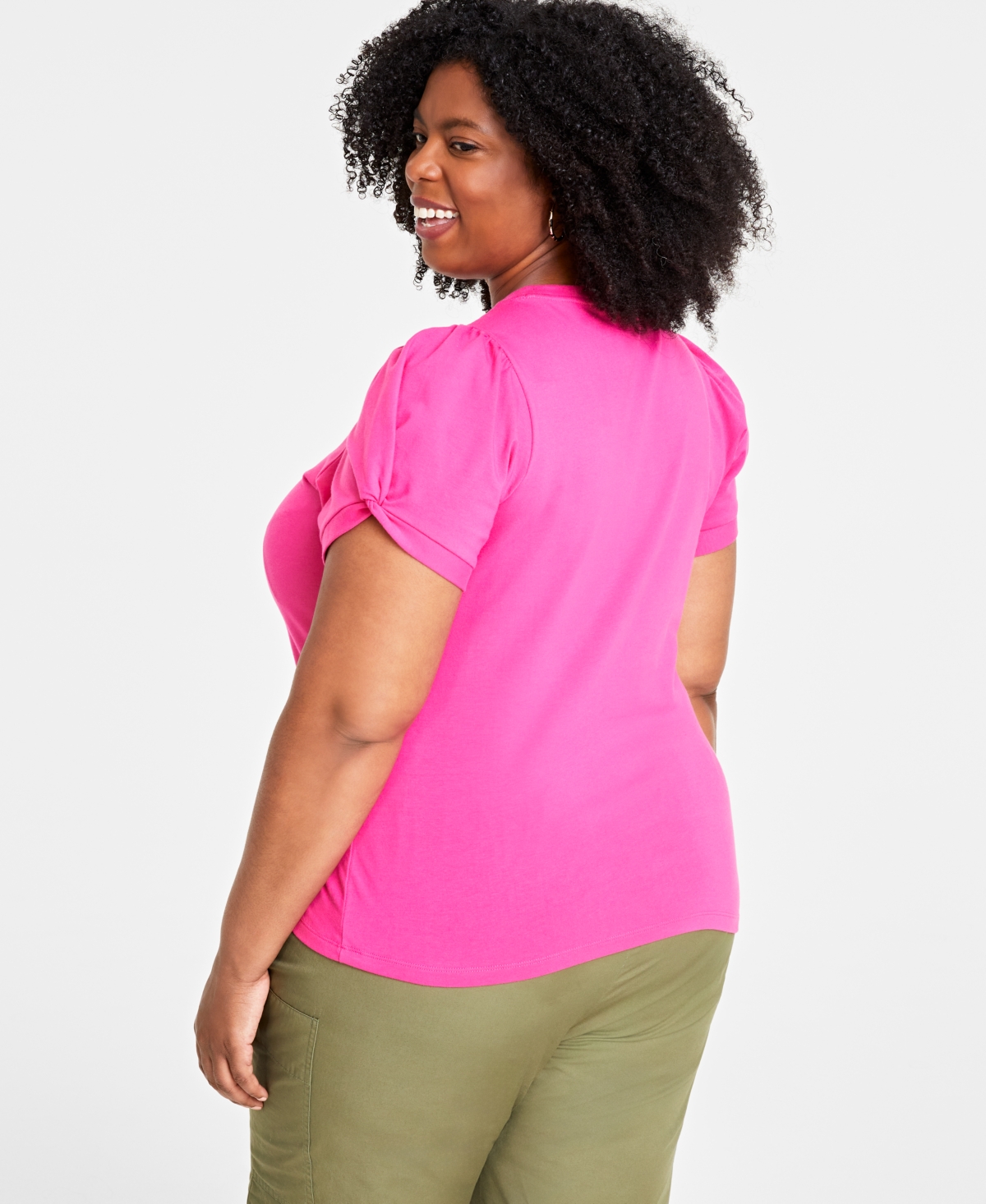 On 34th Trendy Plus Size Knot-Detail Puff-Sleeve Top, Created for Macy's