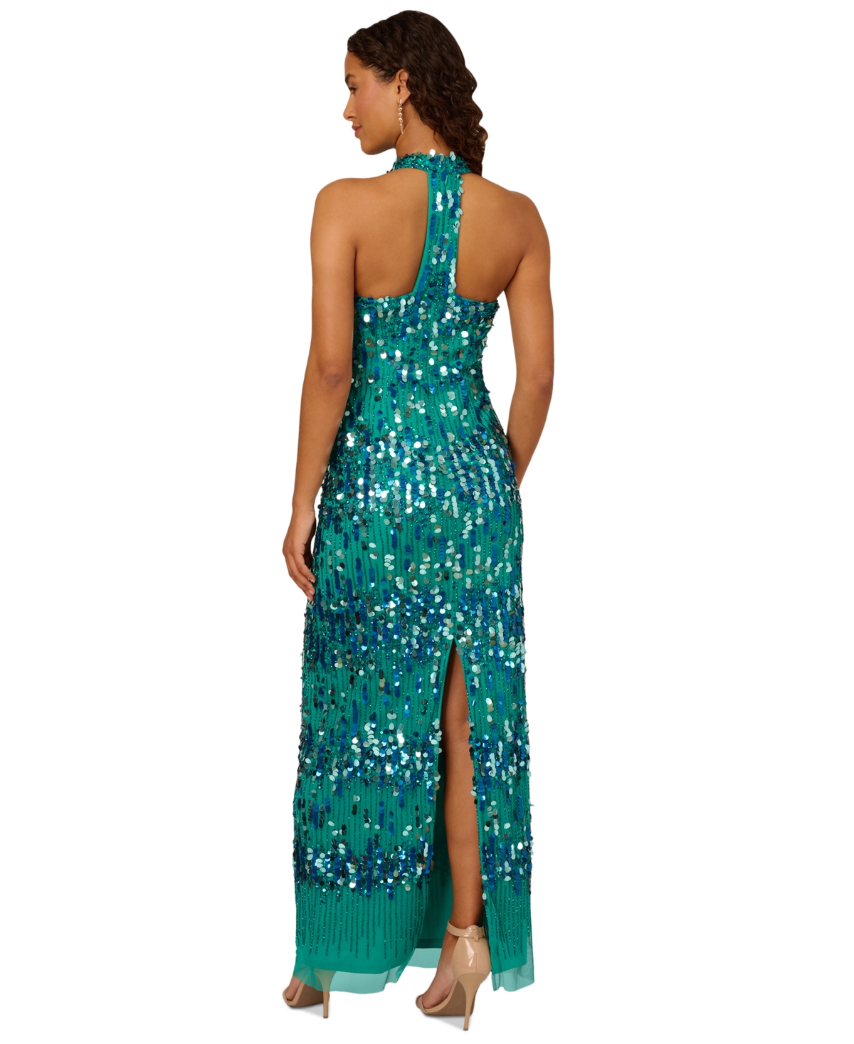 Adrianna Papell Women's Embellished Mock Neck T-Back Gown