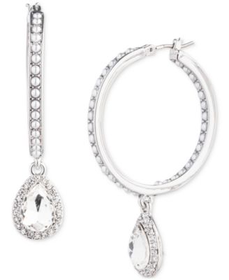 Givenchy - Silver-Tone Pear-Shape Crystal Halo Charm Imitation Pearl Hoop Earrings