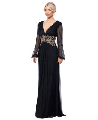 Women's Plunge-Neck Blouson-Sleeve Gown