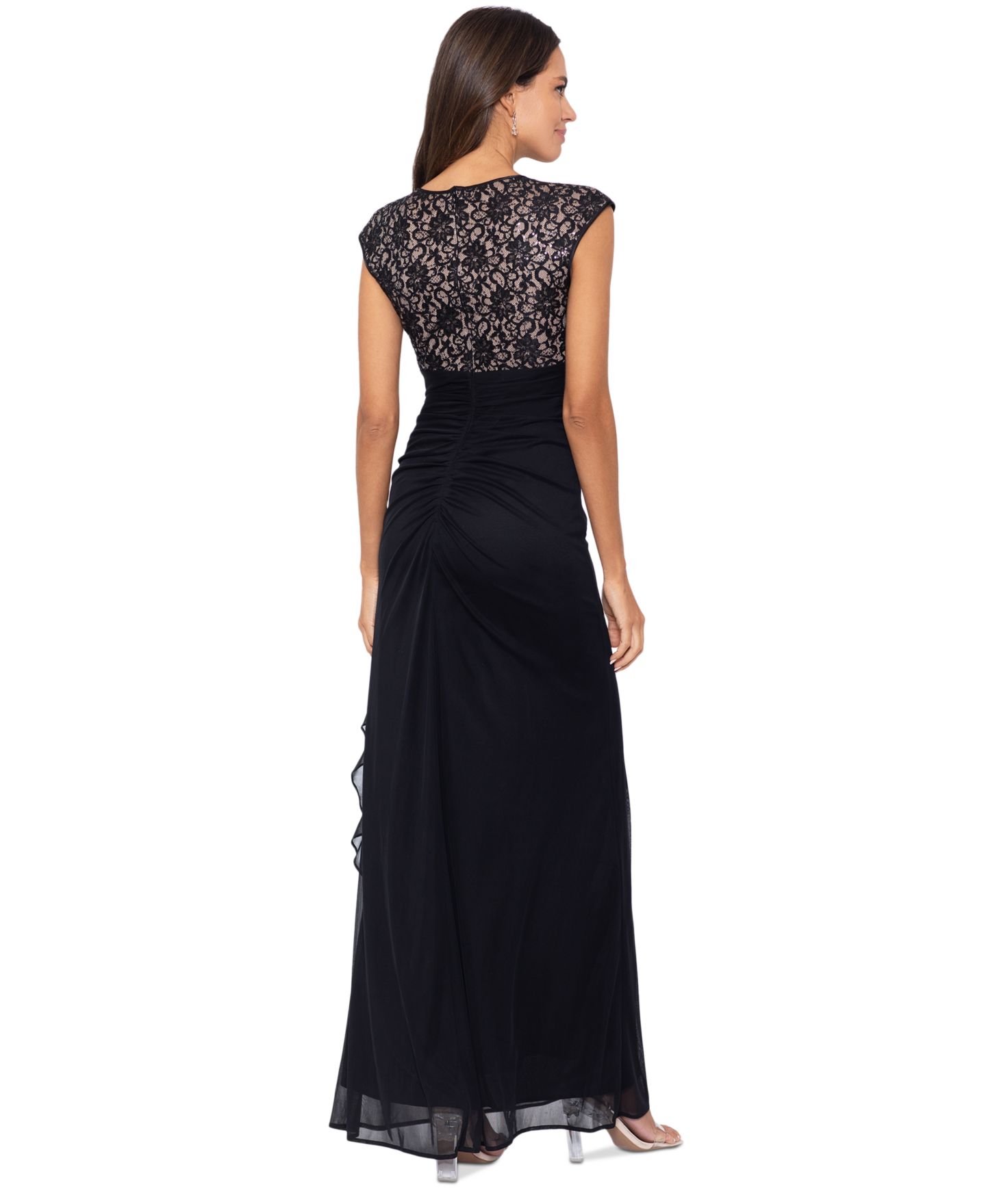 Женское платье B&A By Betsy and Adam Betsy & Adam Women'sCut-Out Lace Combo Gown, цвет: Чёрный / Телесный — фото 2