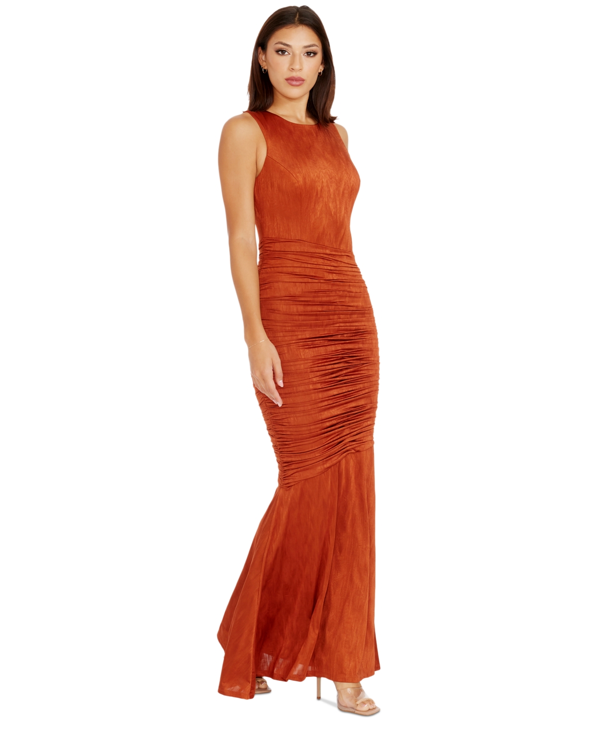 Dress The Population Violette Ruched Sleeveless Gown In Black