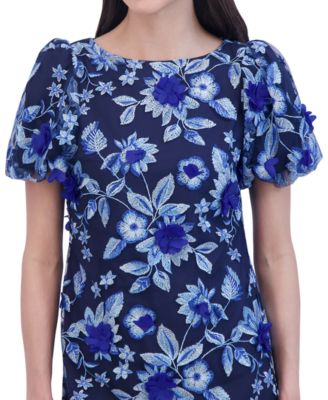 Eliza J Women's Floral Embroidered Puff-Sleeve Sheath Dress