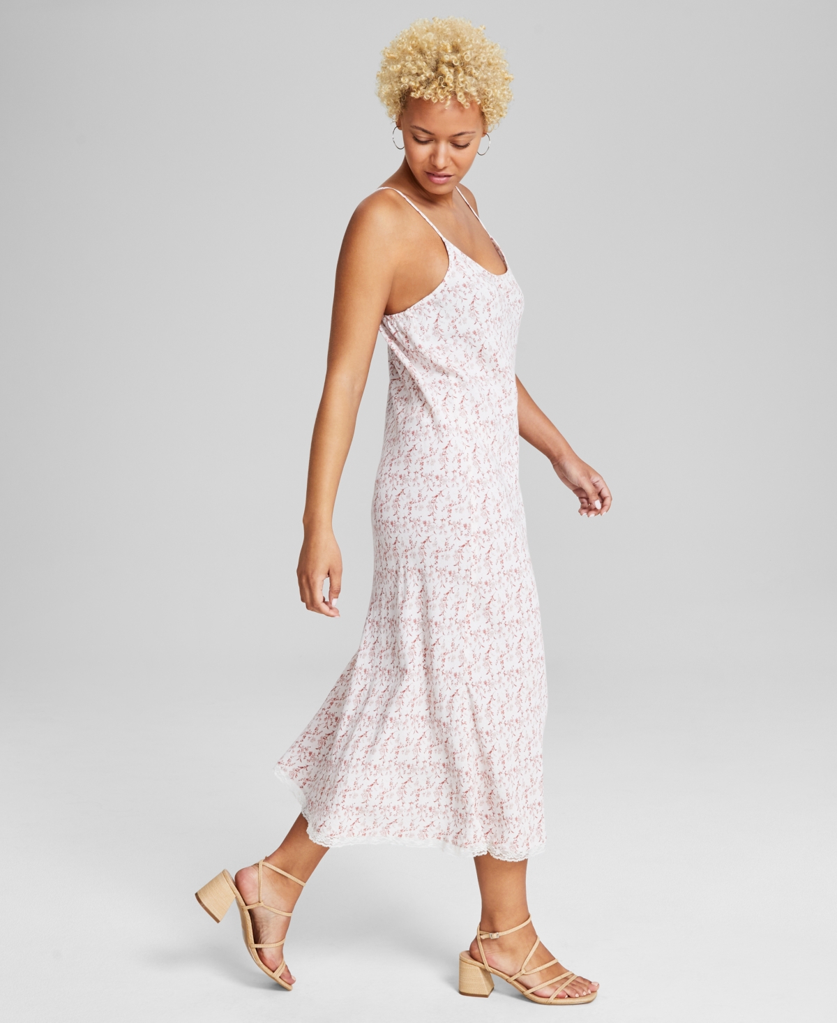And Now This Women's Floral-Print Lace-Trim Midi Dress, Created for Macy's