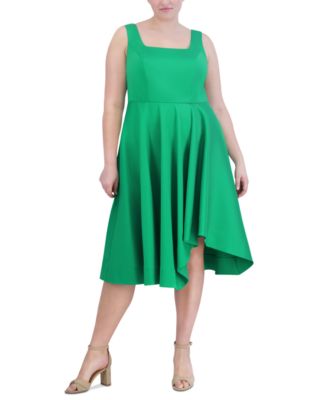 Eliza J - Plus Size Square-Neck Asymmetrical-Hem Fit & Flare Dress