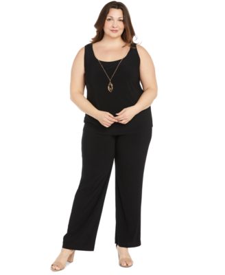 Plus Size Embroidered Duster Jacket, Tank and Pants 3-Pc. Set