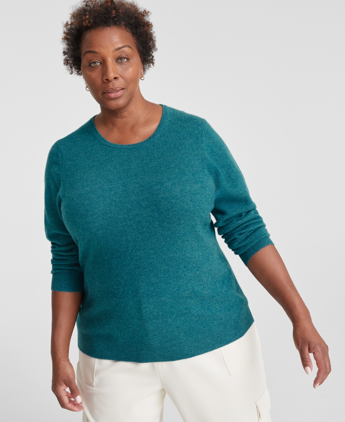 Charter Club Plus Size 100% Cashmere Crewneck Sweater, Created For Macy's In Blue Opal Heather