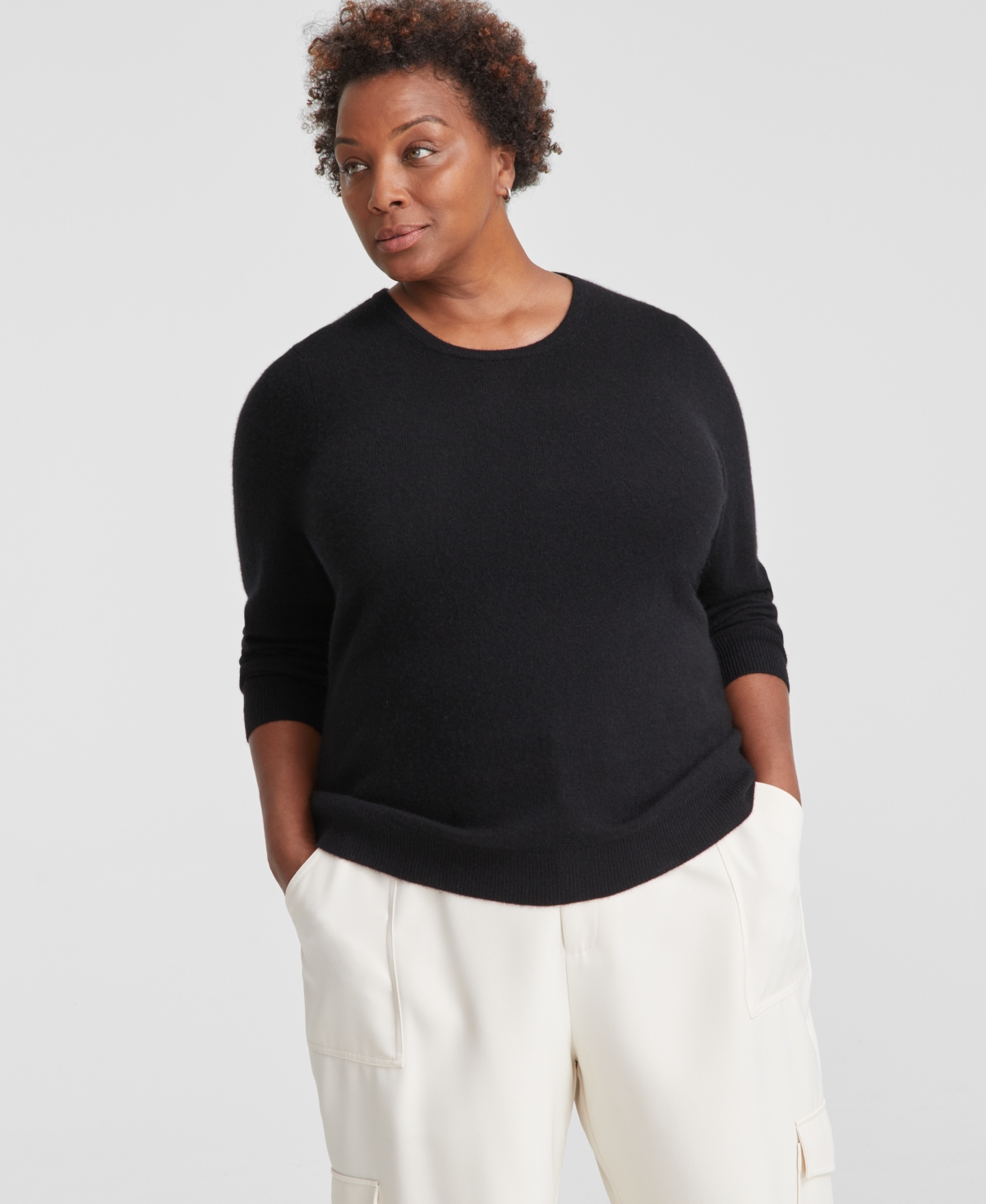 Charter Club Plus Size 100% Cashmere Crewneck Sweater, Created For Macy's In Classic Black