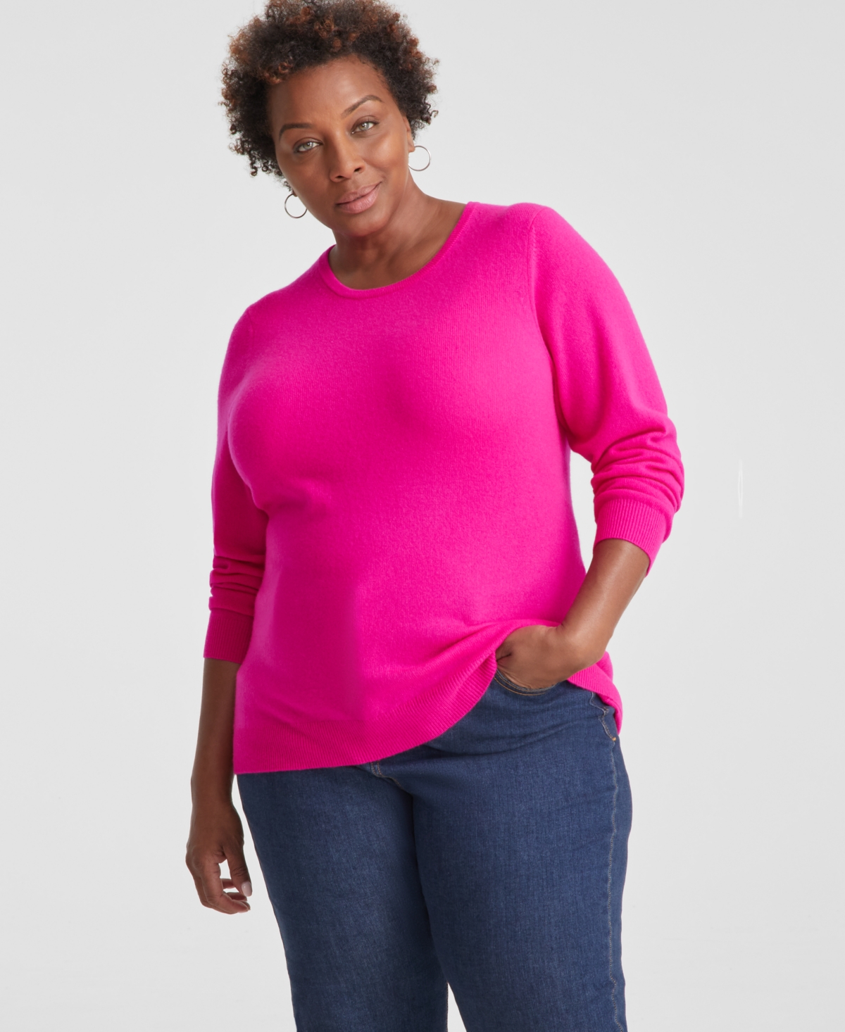 Charter Club Plus Size 100% Cashmere Crewneck Sweater, Created For Macy's In Fierce Pink