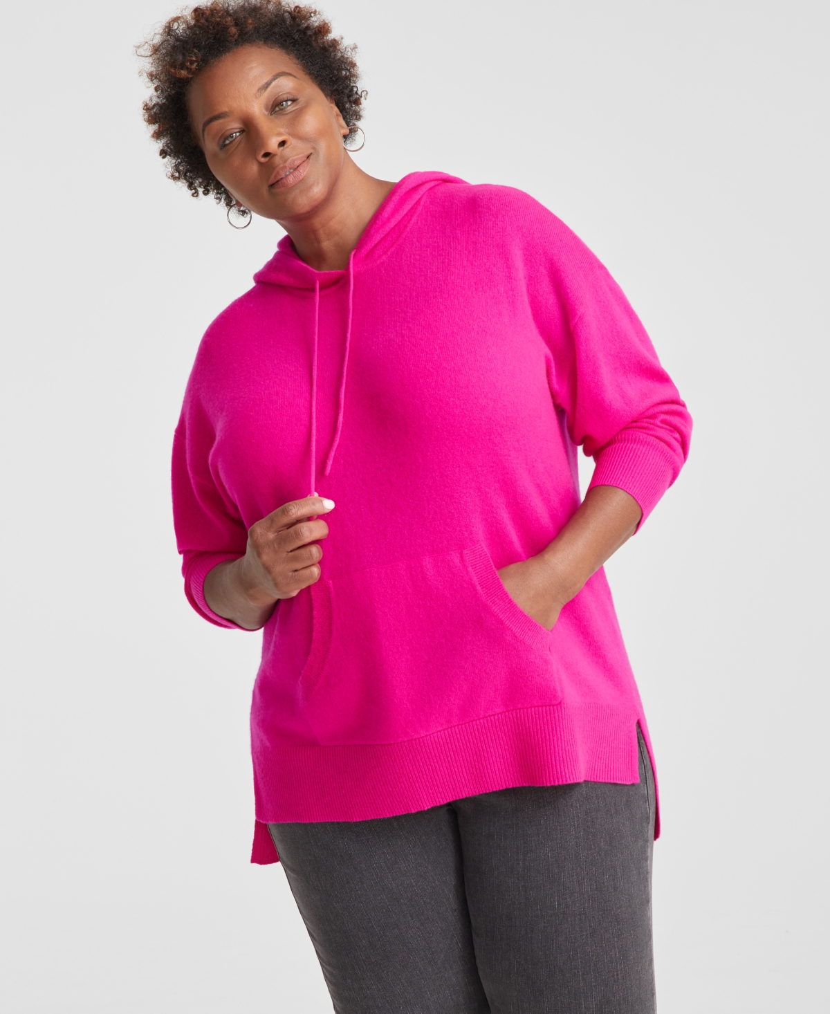 Charter Club Plus Size Cashmere Drawstring Hoodie Created For Macy s In Fierce Pink ModeSens