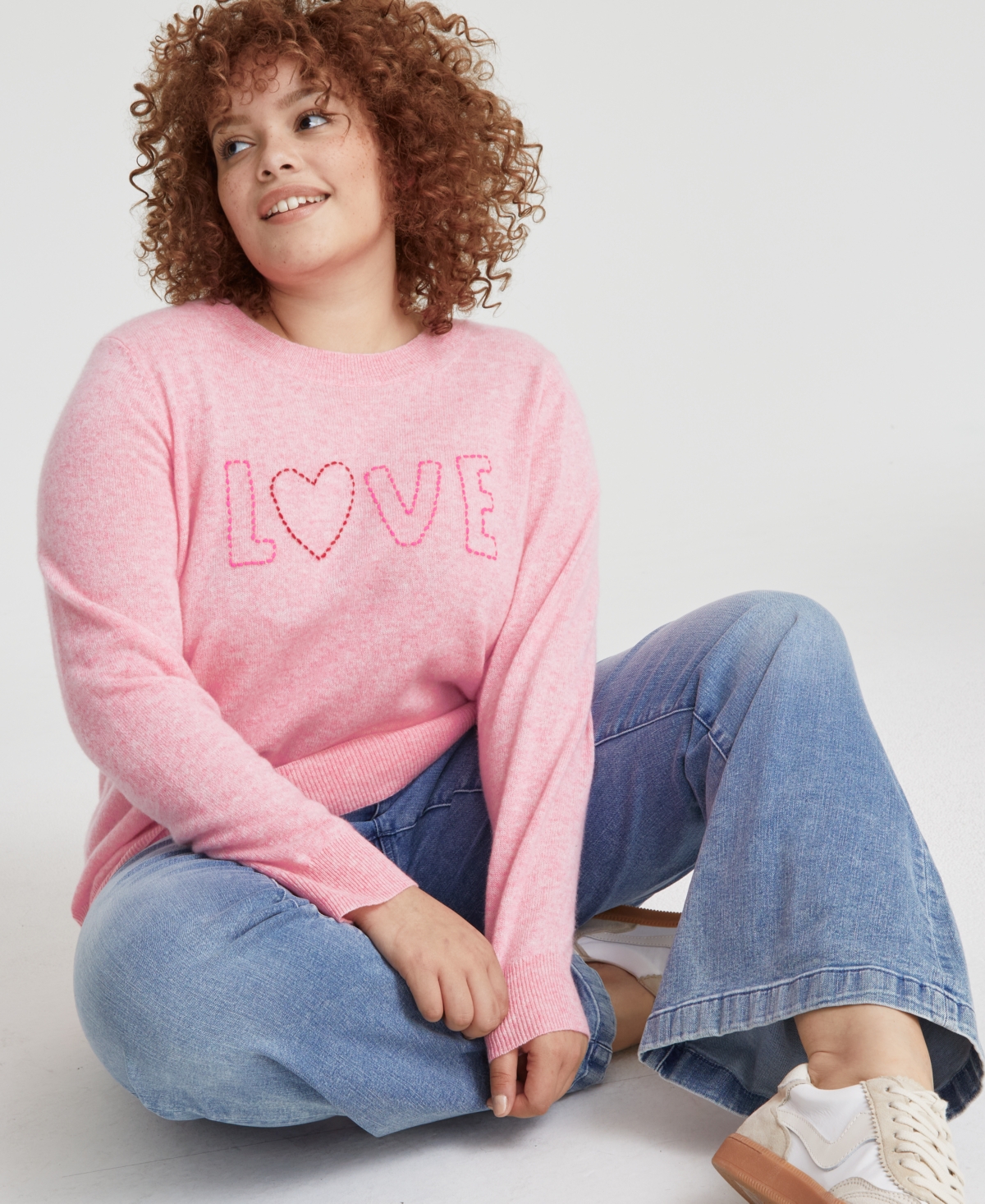 Charter Club Plus Size Cashmere Love-Embroidered Sweater, Created for Macy's