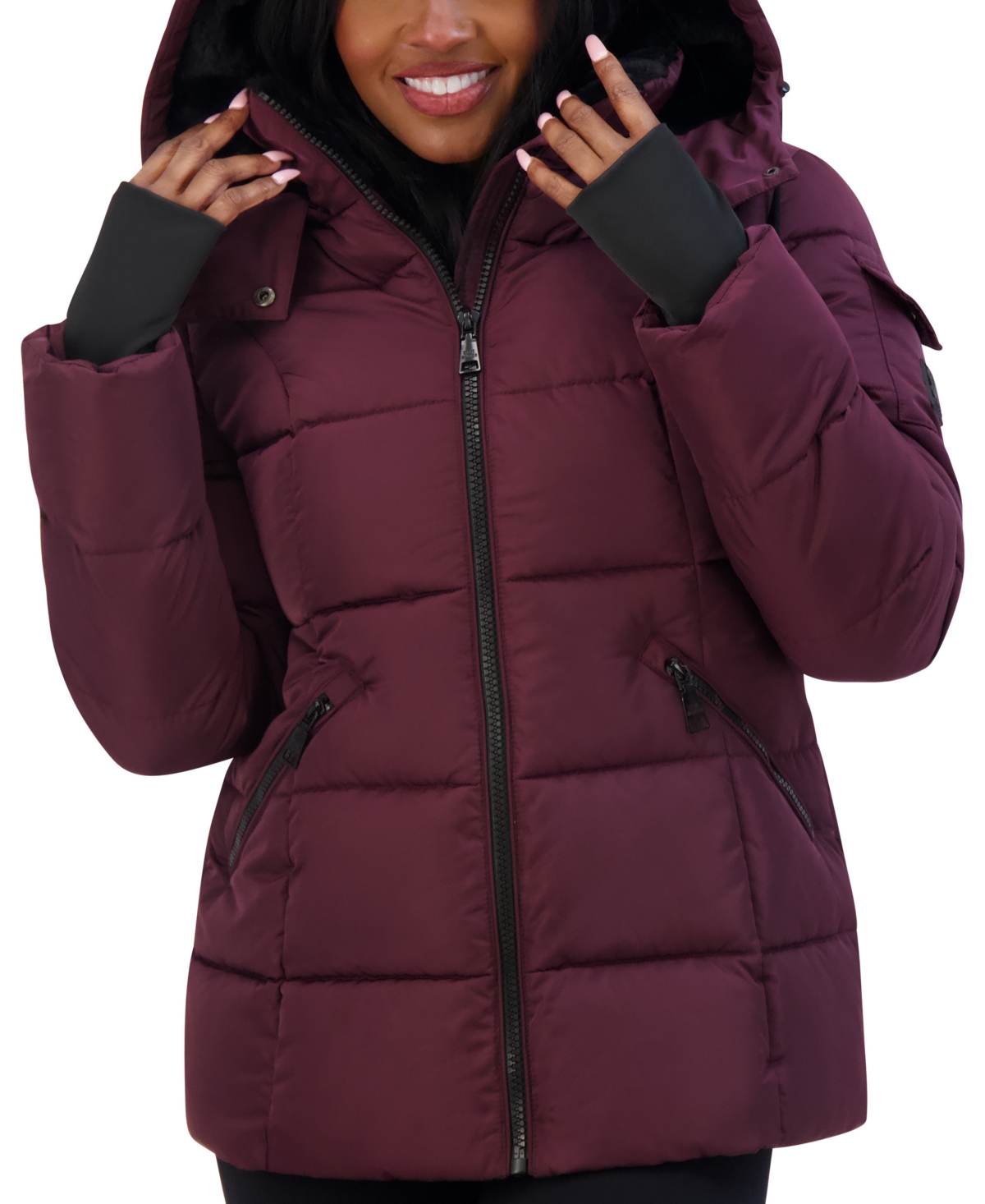 Steve Madden Juniors Faux Fur Lined Hooded Puffer Coat Ice Grey Smart Closet