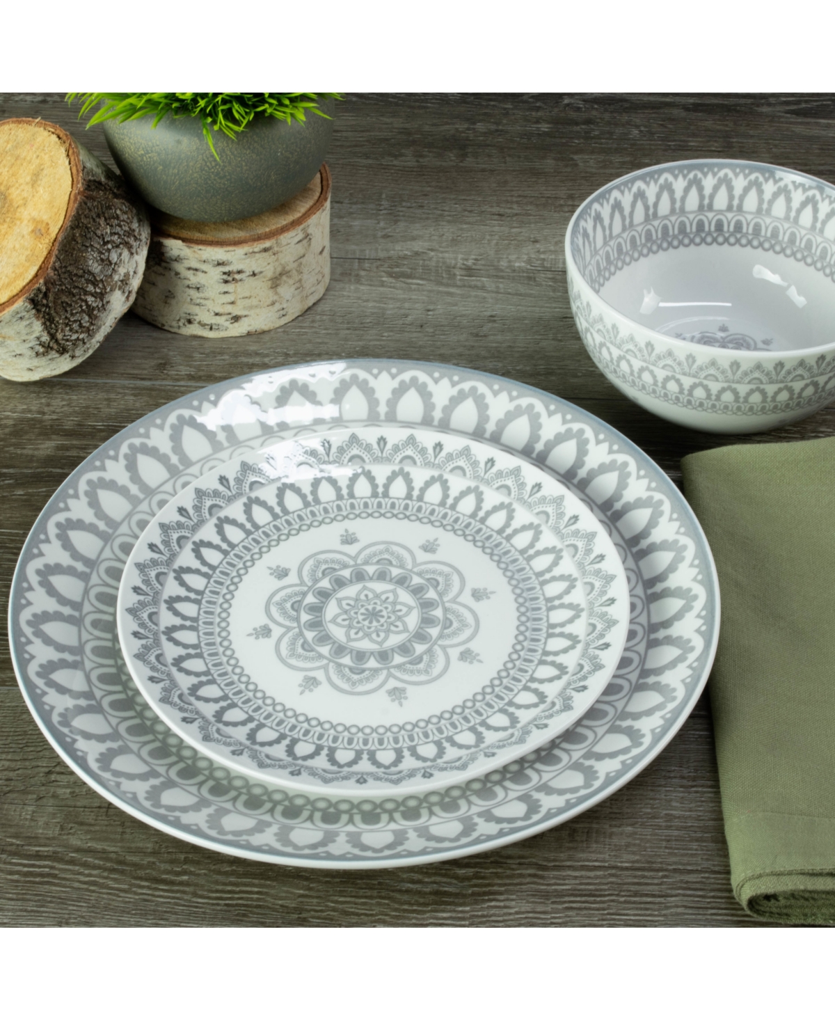 Bia Cordon Bleu 12pc Arabesque Dinnerware Set In Stone