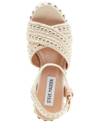 【Steve Madden】関税なし♪ JUNIPER スタッズ ウェッジサンダル Steve Madden Juniper Faux Pearl Studded Platform Wedge