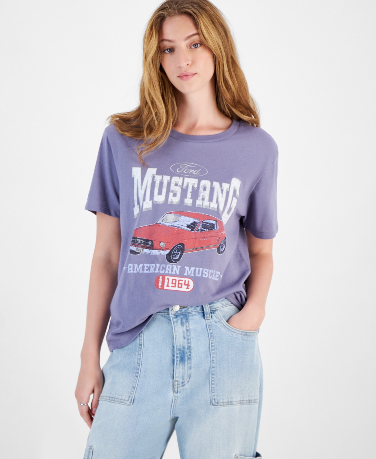 Juniors' Ford Mustang Cotton Graphic T-Shirt - Lilac