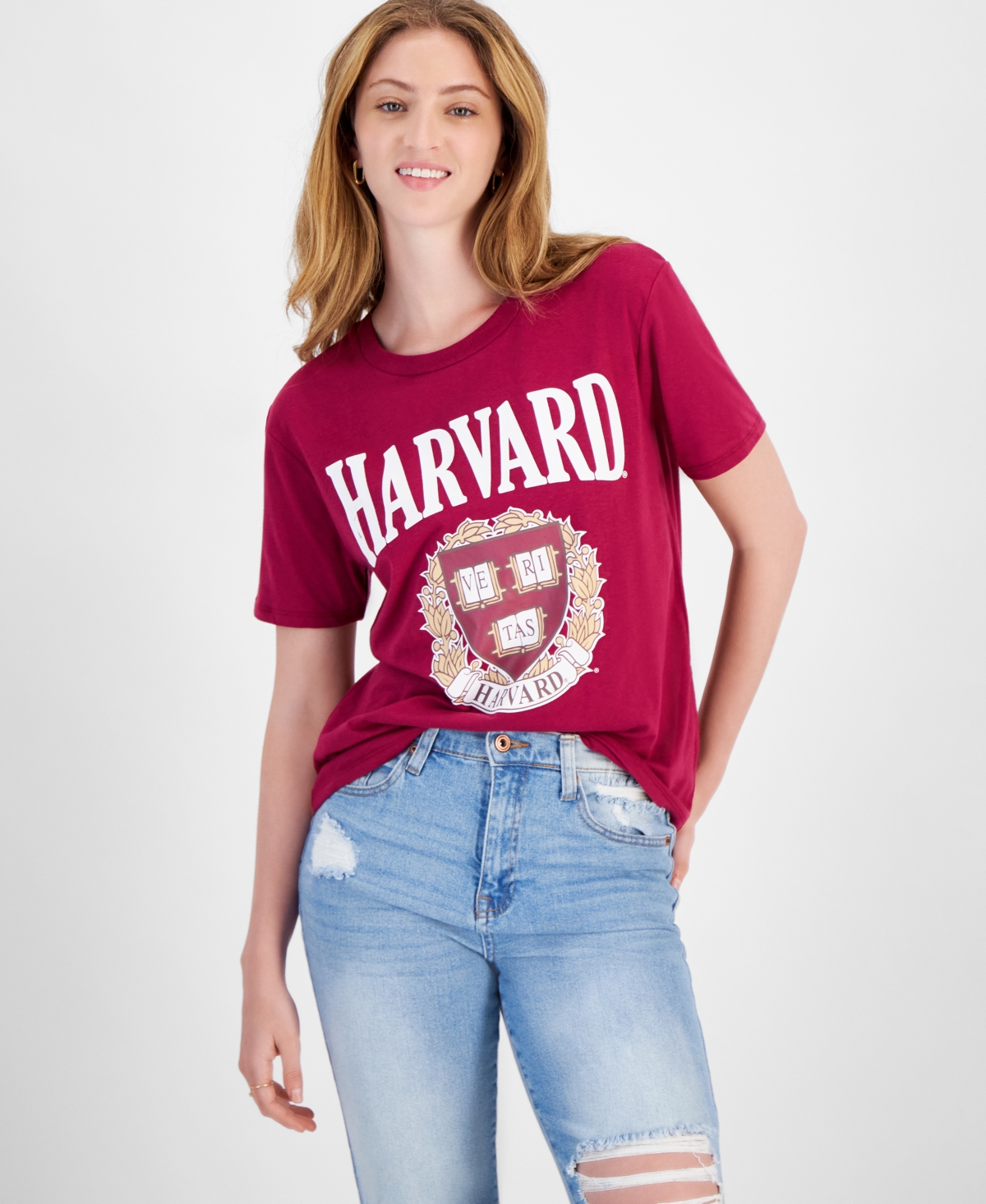 Juniors' Harvard Cotton Crewneck T-Shirt - Beaujolais