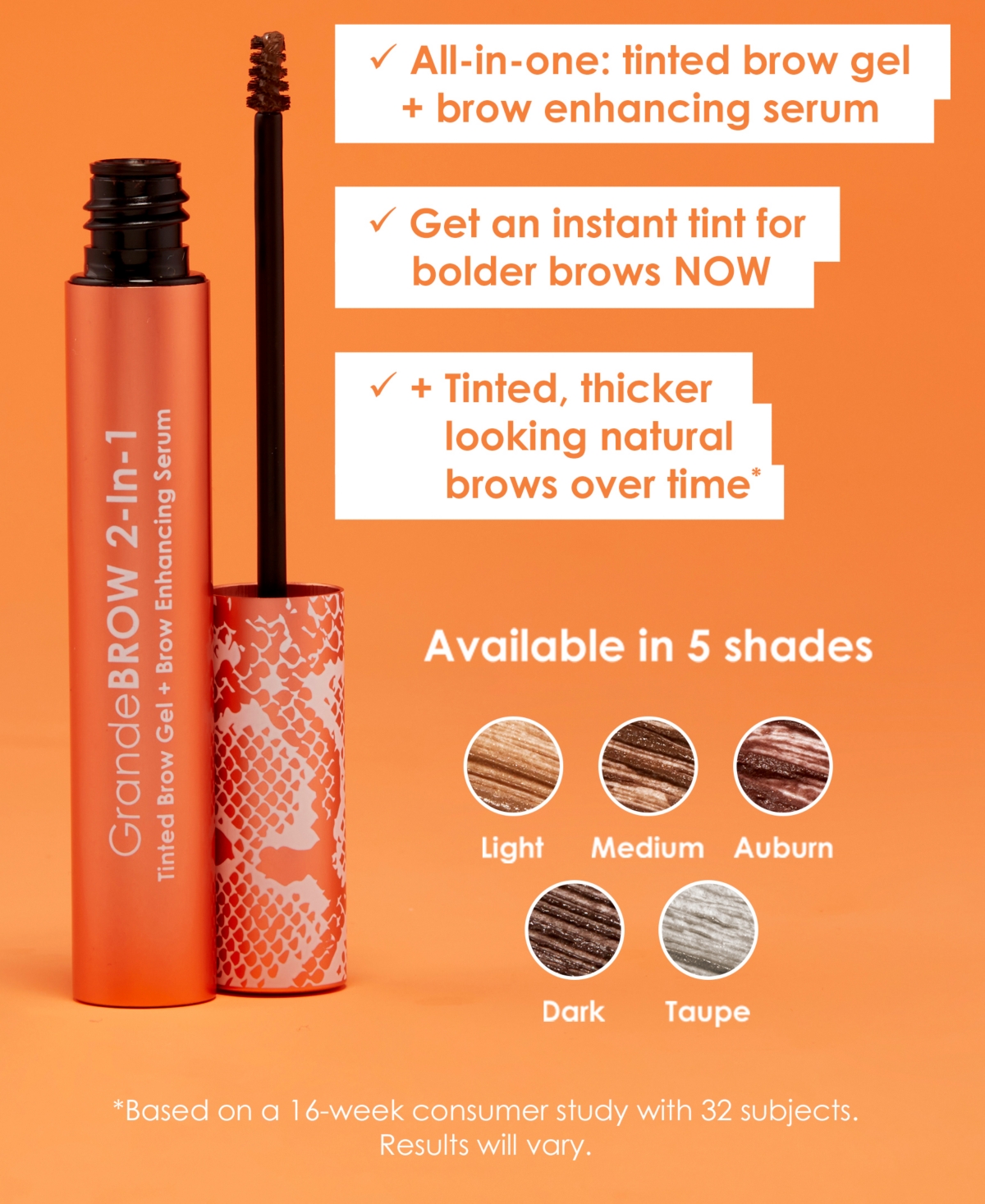 GRANDE COSMETICS TRAVEL-SIZE GRANDEBROW 2-IN-1 TINTED BROW GEL + BROW ENHANCING SERUM, 0.02 OZ. 