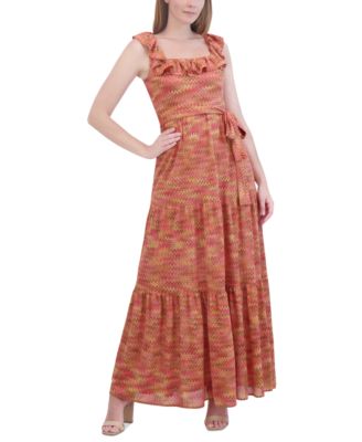 Eliza J - Women's Crochet Ruffled Square-Neck Maxi Dress