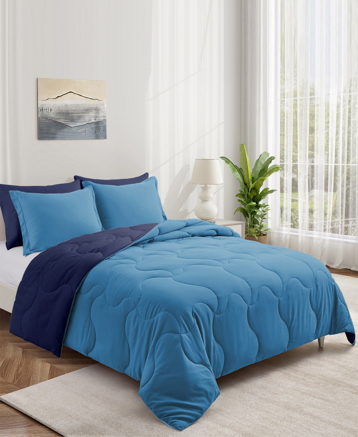 Unikome Reversible Soft Brushed Down Alternative Blanket, Queen In Blue
