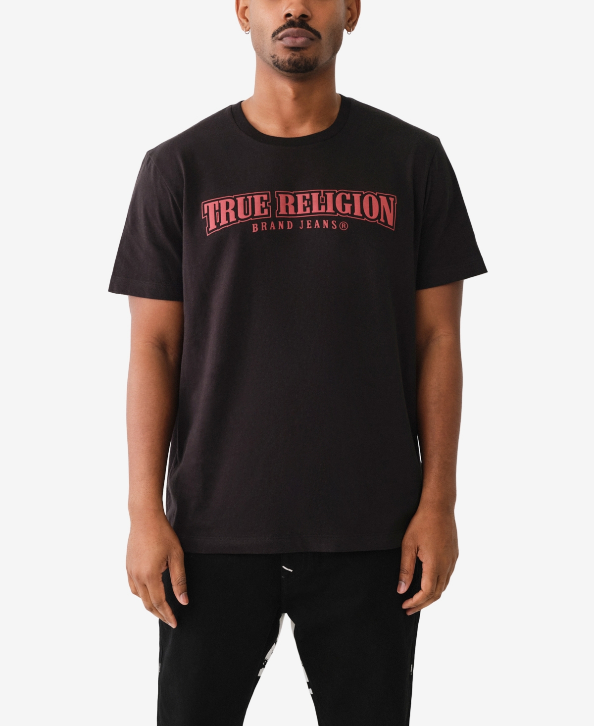 True Religion Men's Short Sleeve Relaxed Painted Horseshoe Tee In Black