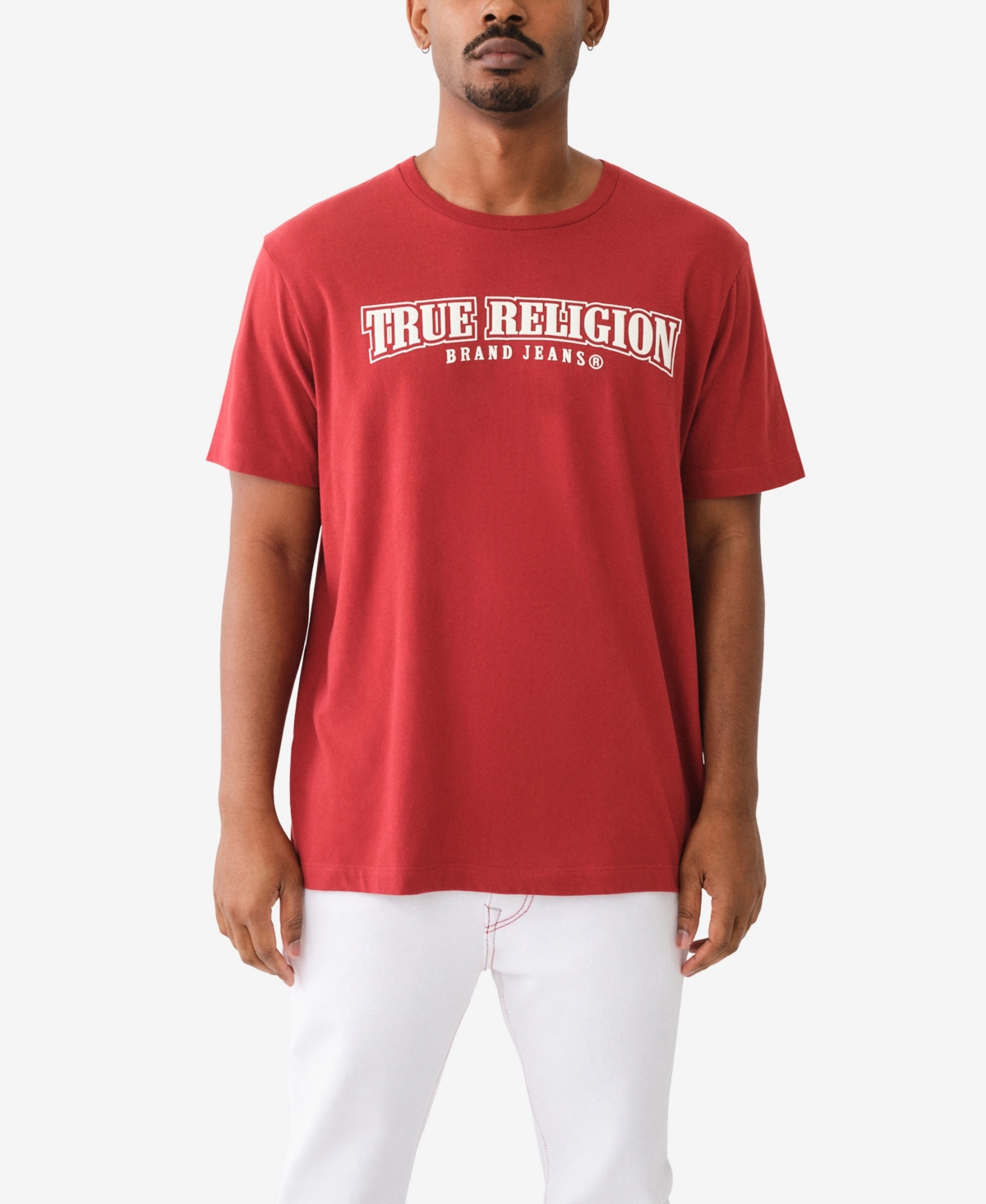 True Religion Men's Short Sleeve Relaxed Painted Horseshoe Tee In Red
