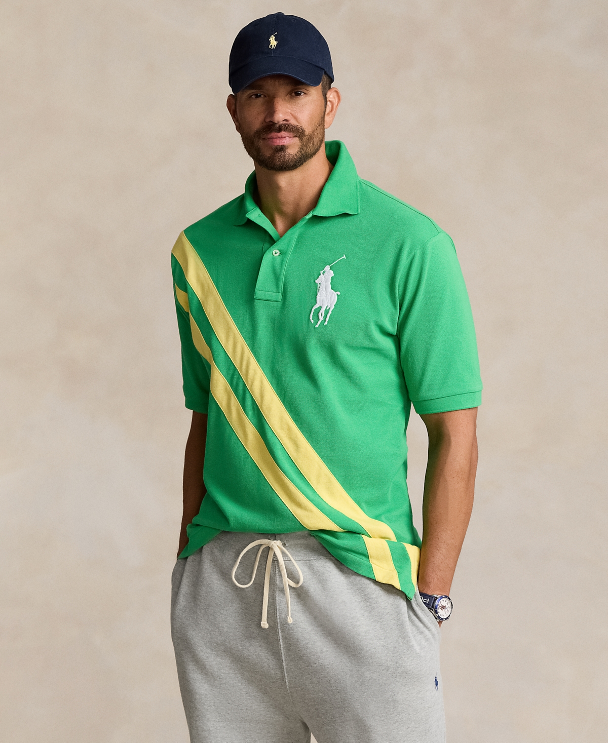 Shop Polo Ralph Lauren Men's Big & Tall Mesh Polo Shirt In Tiller Green,oasis Yellow