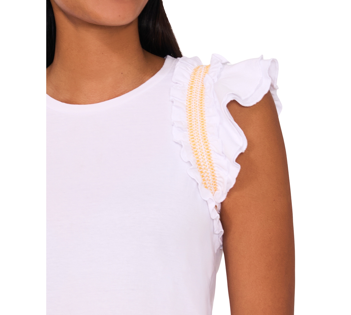 CeCe Women's Contrast-Trim Ruffle-Sleeve Cotton Top