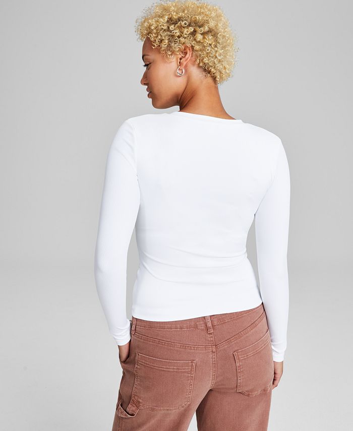 Apricot Henley Neck Long Sleeve Top main image 1
