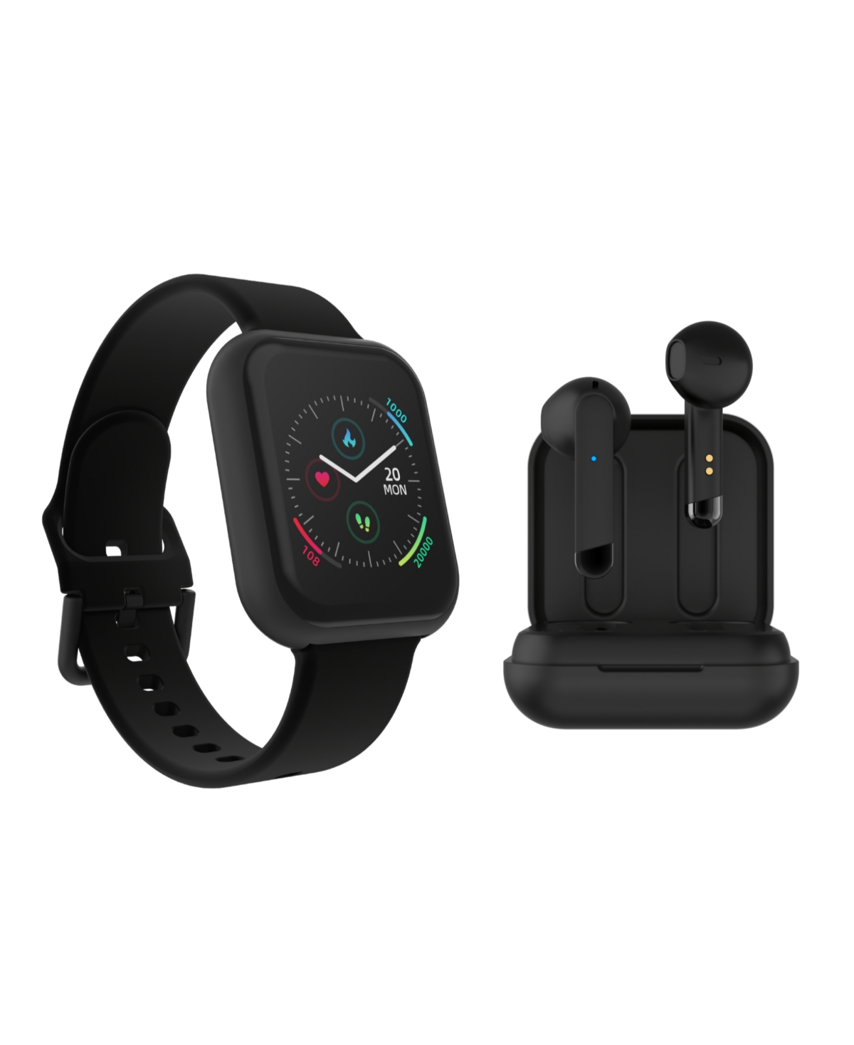 Air 3 Unisex Black Silicone Strap Smartwatch 44mm with Black Amp Plus Wireless Earbuds Bundle - Black