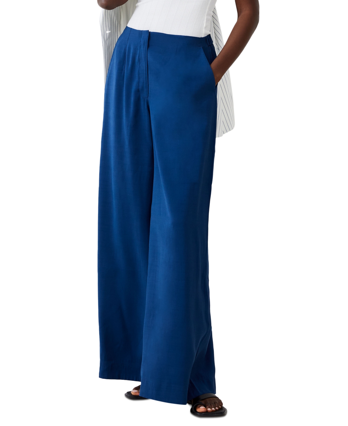 Shop French Connection Women's Barbara Wide Leg High Rise Pants In Midnight Blue