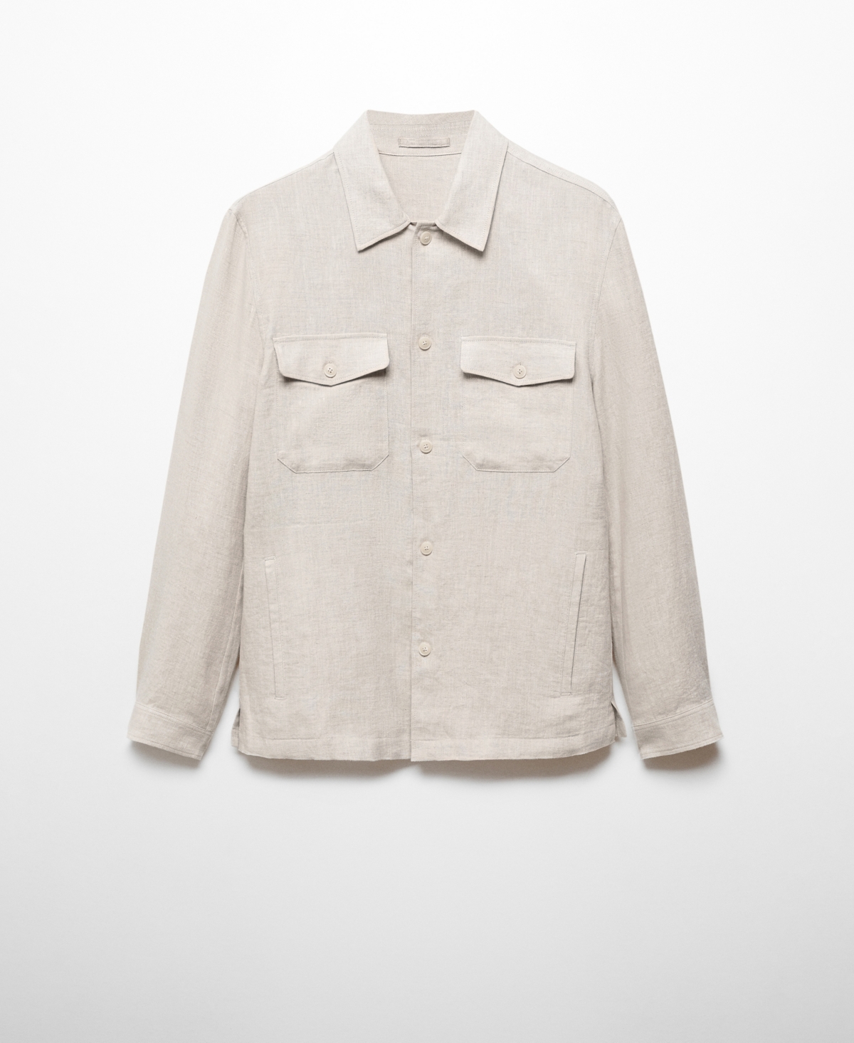 Shop Mango Men's 100% Linen Pockets Detail Overshirt In Ecru