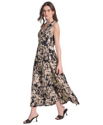 Calvin Klein Women's Printed V-Neck Sleeveless Maxi Dress