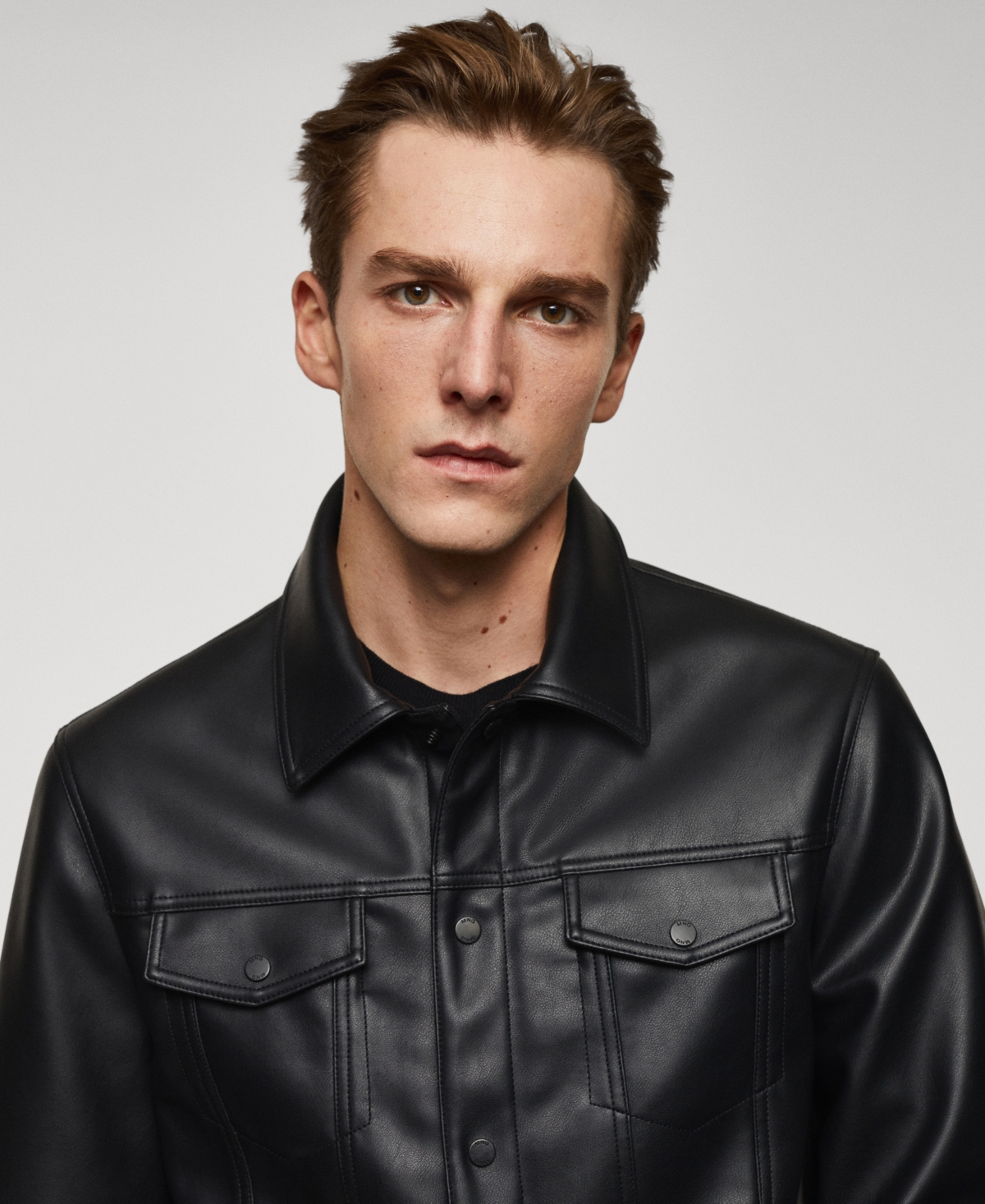 Shop Mango Men's Pockets Detail Polyurethane Jacket In Black