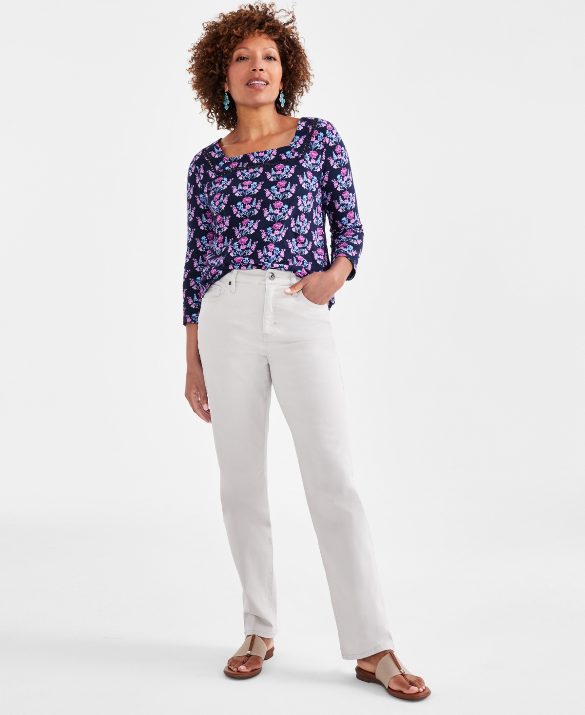 Style & Co Petite High Rise Natural Straight-leg Jeans, Created For Macy's In Gray