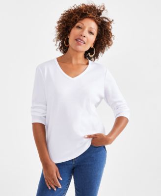 Style & Co - Women's Cotton 3/4-Sleeve V-Neck Tee
