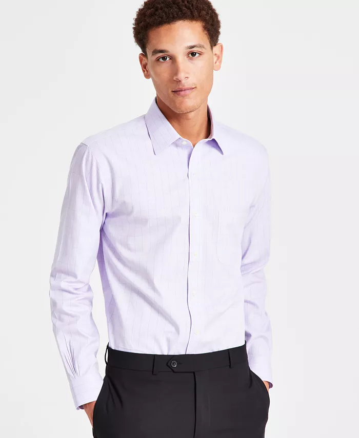 Men’s Regular Fit Non-Iron Spread Collar Check Pinpoint Dress Shirt
