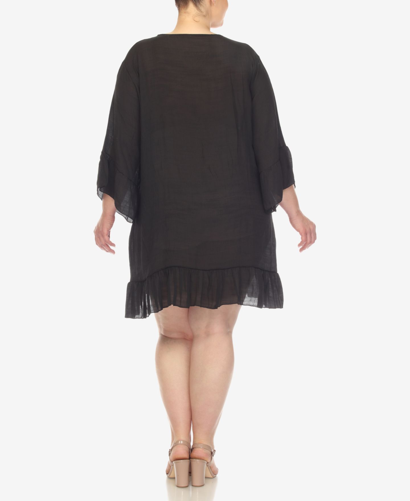 Женское платье White Mark Plus Size Sheer Embroidered Knee Length Cover Up, цвет: Чёрный — фото 3