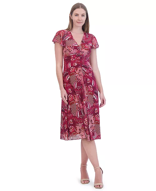 petite paisley-print ruched midi dress