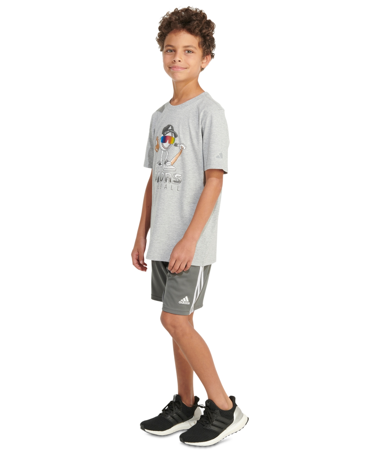 Shop Adidas Originals Big Boys Short-sleeve Baseball Mascot Graphic Heather T-shirt In Gry Heathr