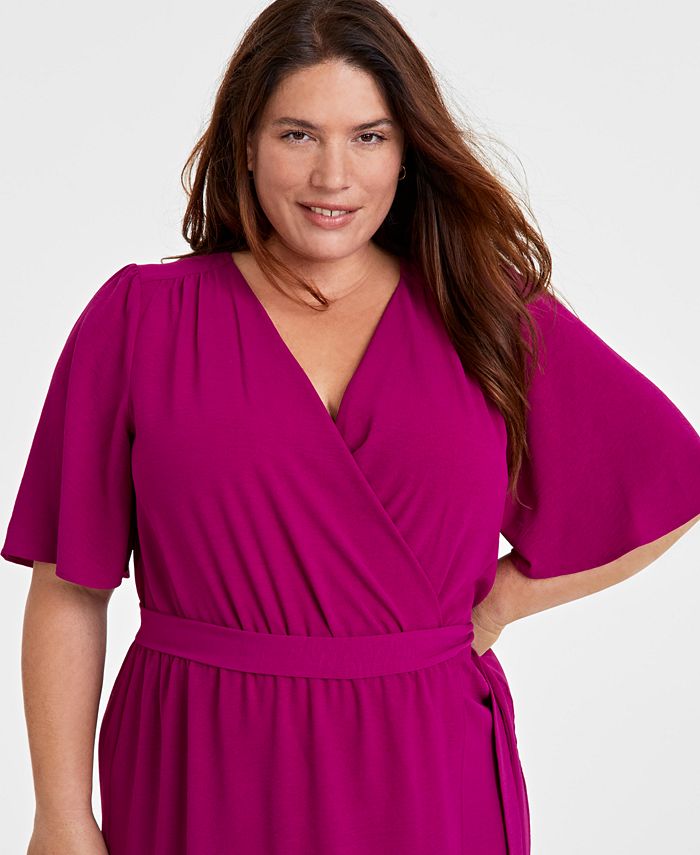 Connected Plus Size V-Neck Butterfly-Sleeve Midi Dress - Macy's