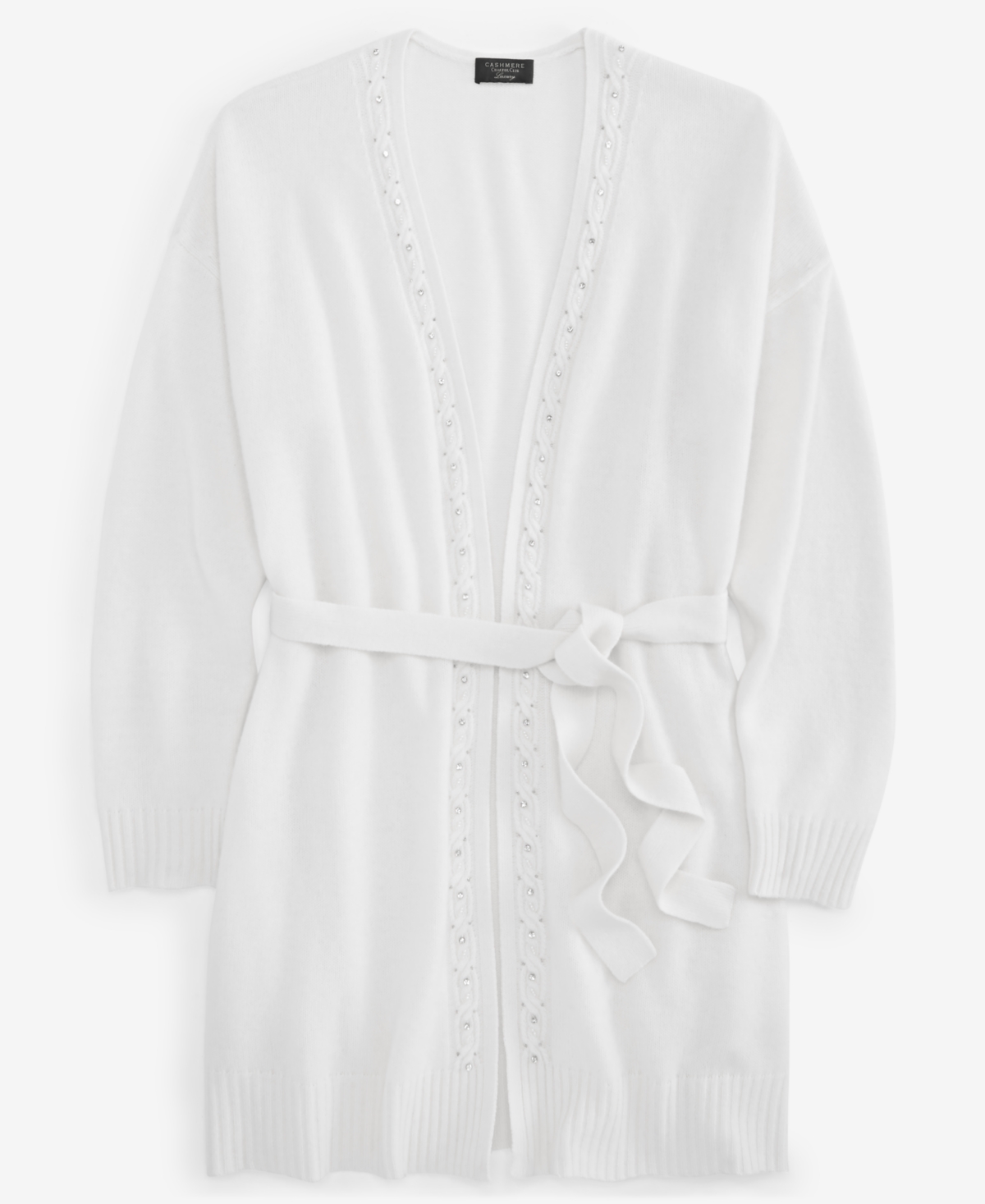 Charter Club Plus Size Cashmere Bead-Trim Belted Cardigan, Created for Macy's