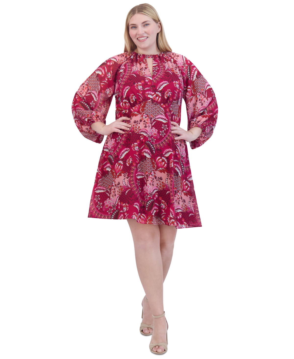 Jessica Howard Plus Size Paisley-Print Keyhole Fit & Flare Dress