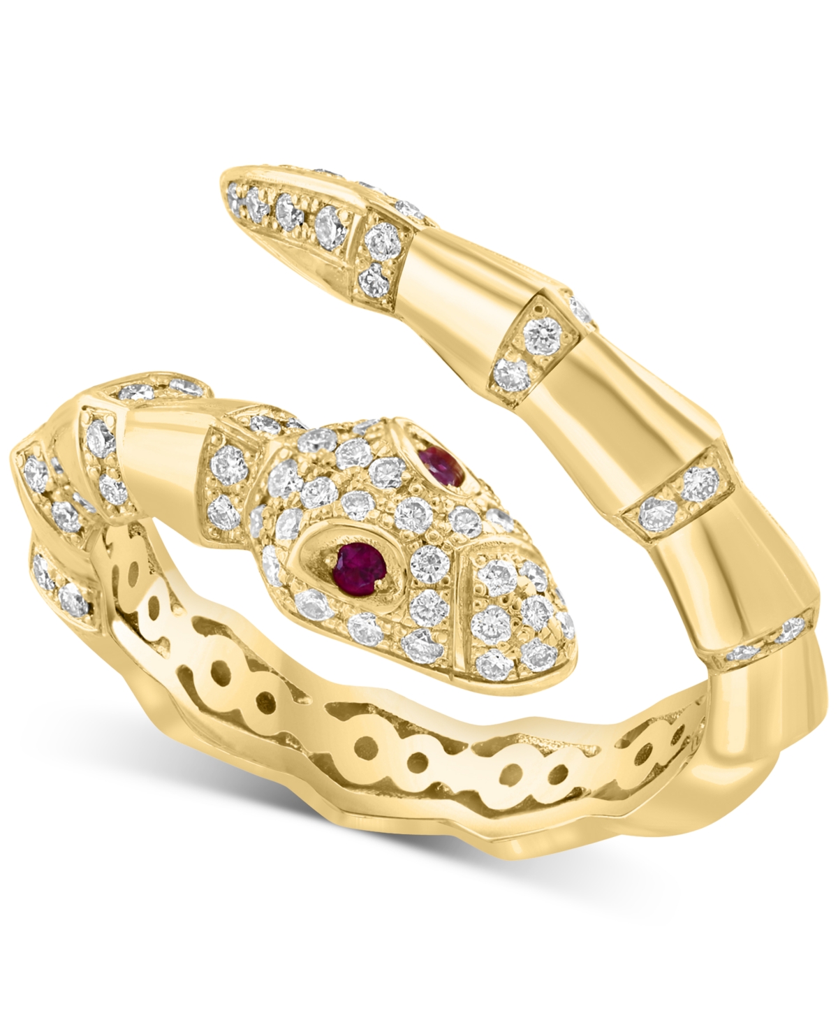Effy Ruby Accent & Diamond (3/8 ct. t.w.) Snake Wrap Ring in 14k Gold - Yellow Gol